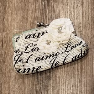 White love clutch purse with strap